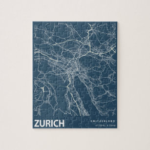 Puzzle Zurich Minimaliste City Map Line Art en bleu