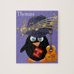 Puzzles blanc et noir Penguin Guitare Rock n Roll