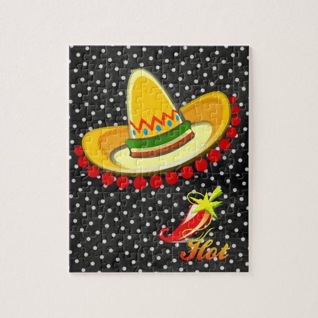 Puzzles Blanc Polkadot Noir Poivrons Sombrero (Vertical)