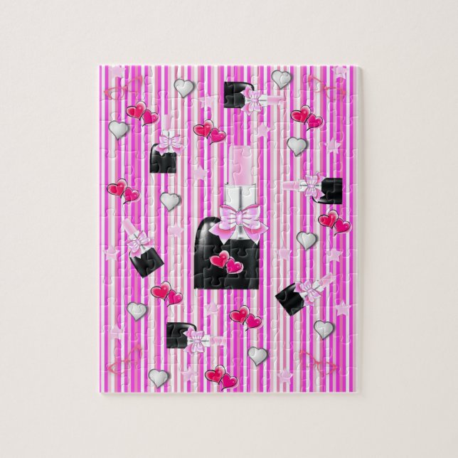 Puzzles Blanc rose rayures Clou Coeurs polonais (Vertical)