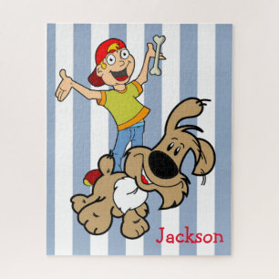 Puzzles Bleu & Blanc Stripe Chien Bone Boy