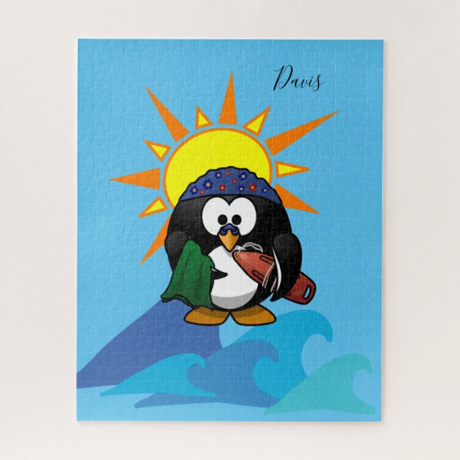 Puzzles Blue Penguin Surfer Sun Ocean (Vertical)