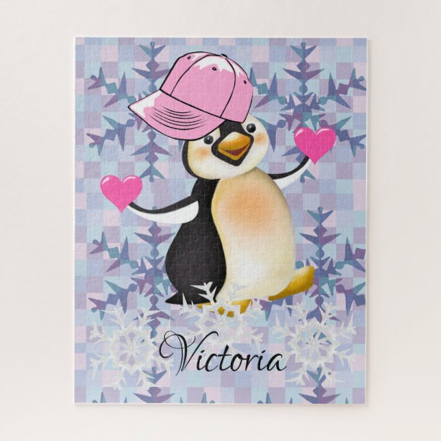 Puzzles Coeurs de pingouins roses Heureux Valentin (Vertical)