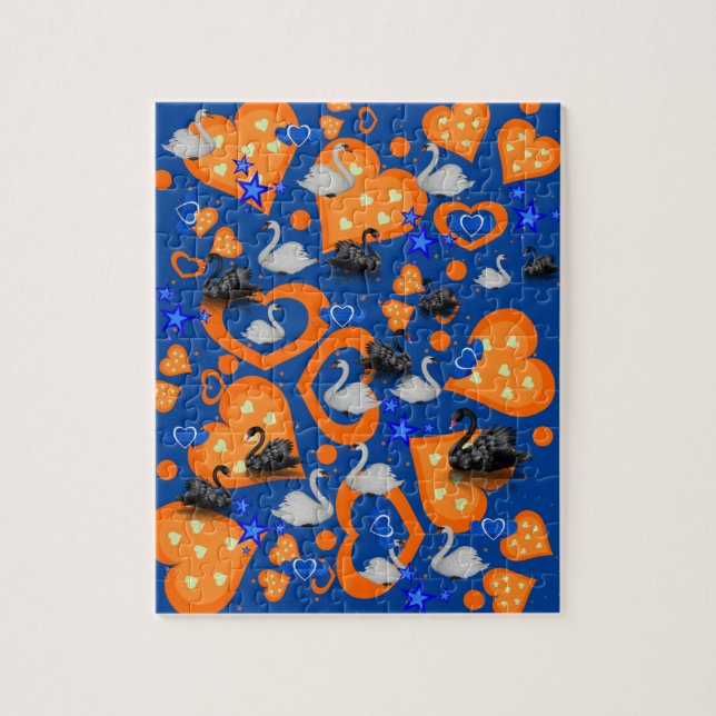 Puzzles Coeurs Orange Swans Blue Stars (Vertical)