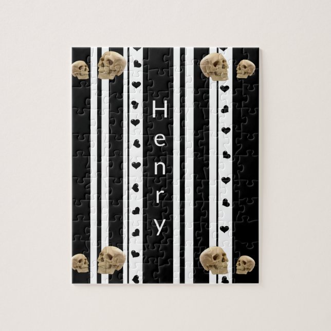 Puzzles Crânes à rayures noir et blanc Coeurs (Vertical)