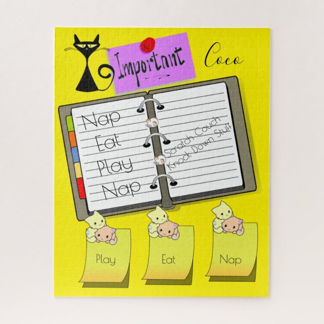 Puzzles Feline Cat Kitten Eat Nap Notes de lecture (Vertical)