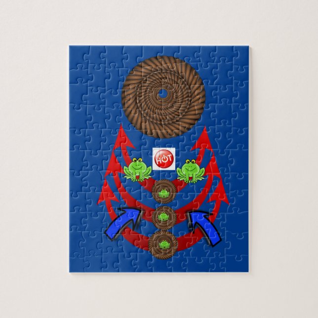 Puzzles Grenouilles vertes Flèche Bleu (Vertical)