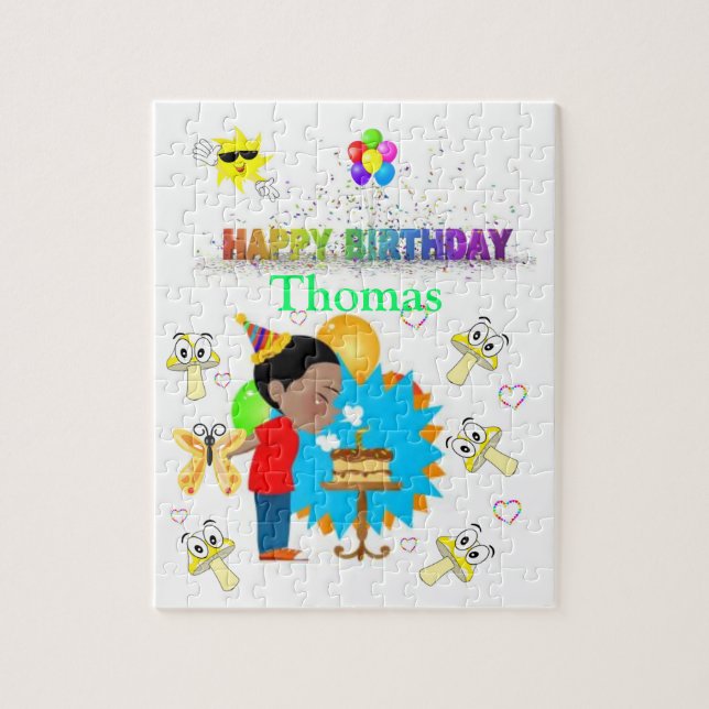 Puzzles Happy Birthday Cake African Boy (Vertical)