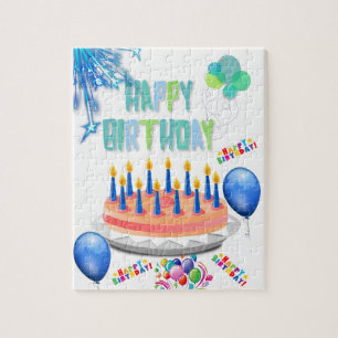 Puzzles Happy Birthday Cake Balloons