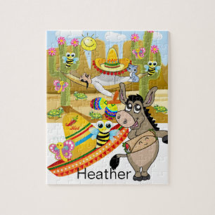 Puzzles Homme Mexicain Donkey Sombrero Floral