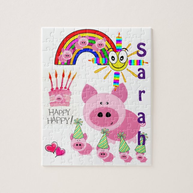 Puzzles Joyeux Anniversaire Cochons Roses (Vertical)