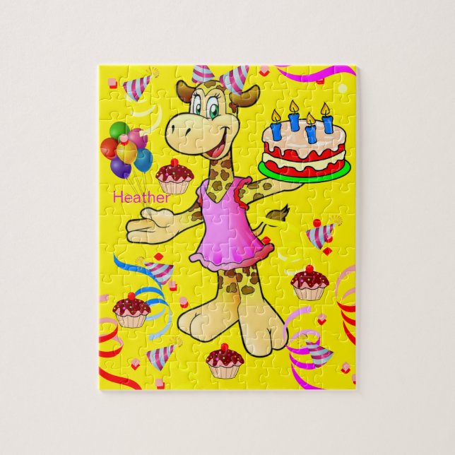 Puzzles Joyeux anniversaire Giraffe Jaune (Vertical)