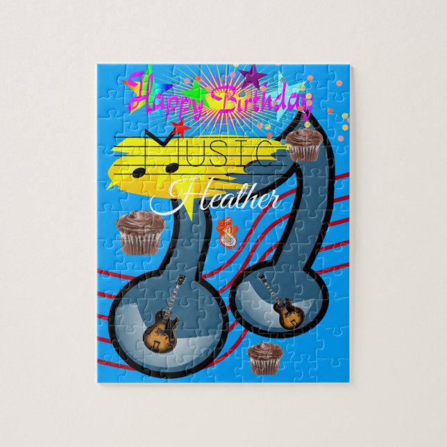 Puzzles Joyeux Anniversaire Guitare Musique Cupcak (Vertical)