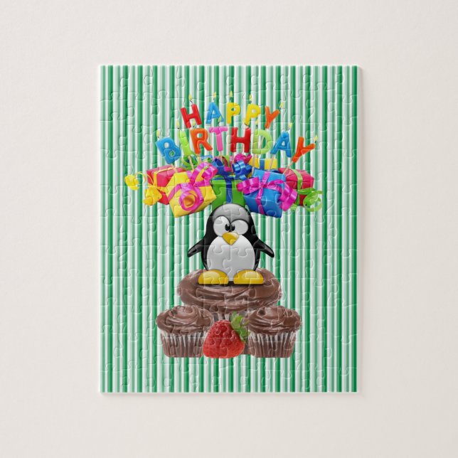 Puzzles Joyeux Anniversaire Penguin Green Stripe (Vertical)