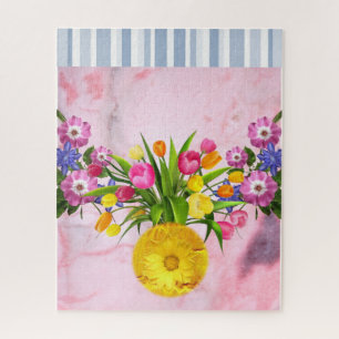 Puzzles Marbre rose Fleurs florales Gris rayé