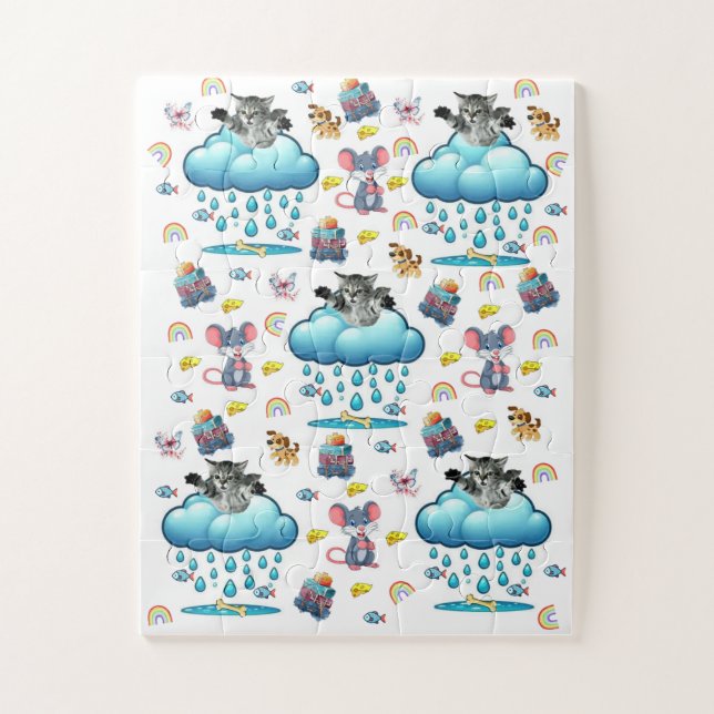 Puzzles Mignon Chat Chien et Souris Fromage Os de  (Vertical)