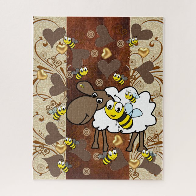 Puzzles Moutons Bumblebee Floral Coeurs Brown (Vertical)