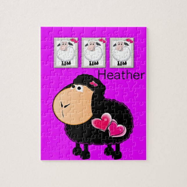 Puzzles Moutons Coeurs rose pourpre (Vertical)