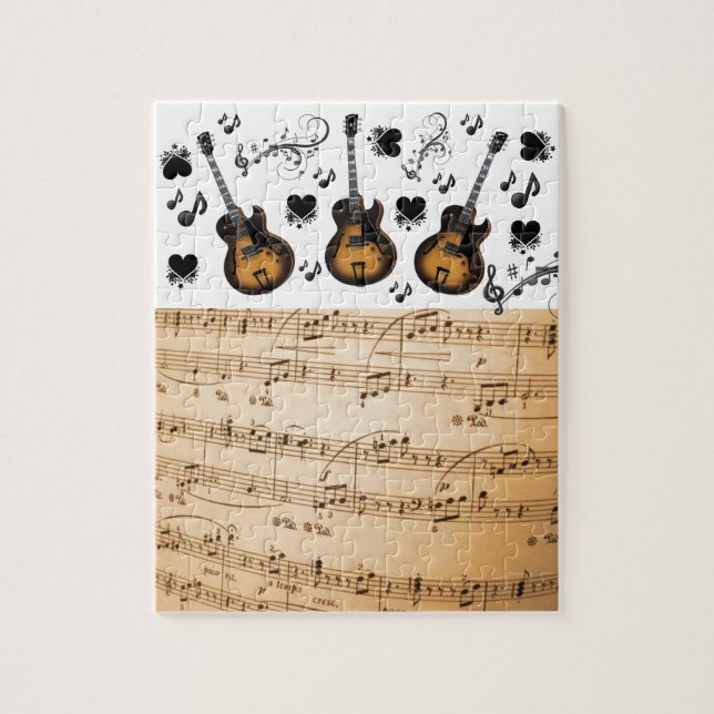 Puzzles Music Notes Guitars Black Hearts (Vertical)