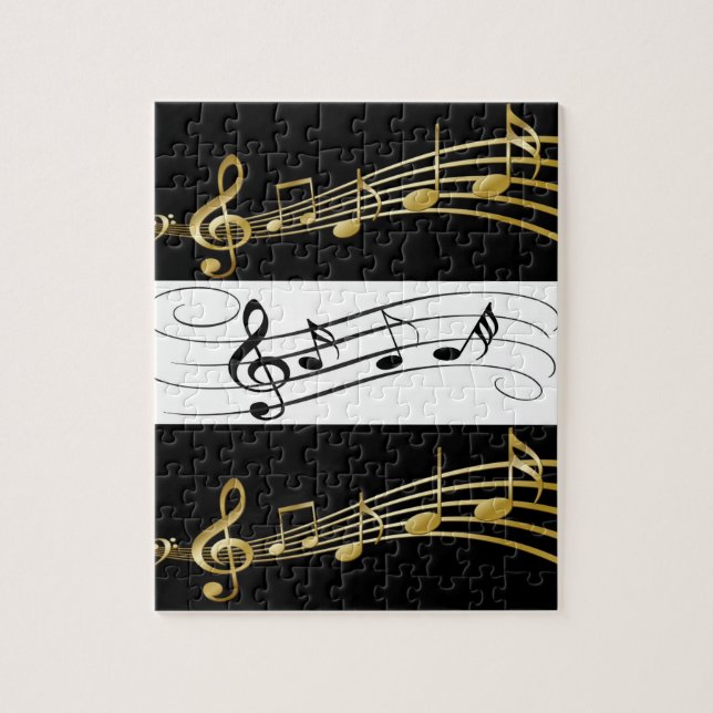 Puzzles Notes musicales en or blanc et noir (Vertical)