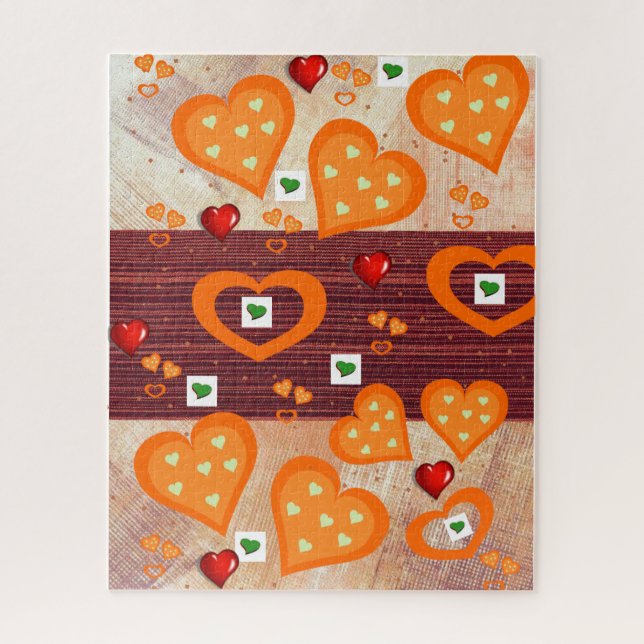 Puzzles Orange Hearts Motif (Vertical)
