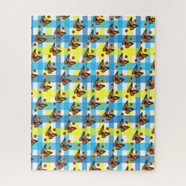 Puzzles Papillon jaune bleu plaid (Vertical)