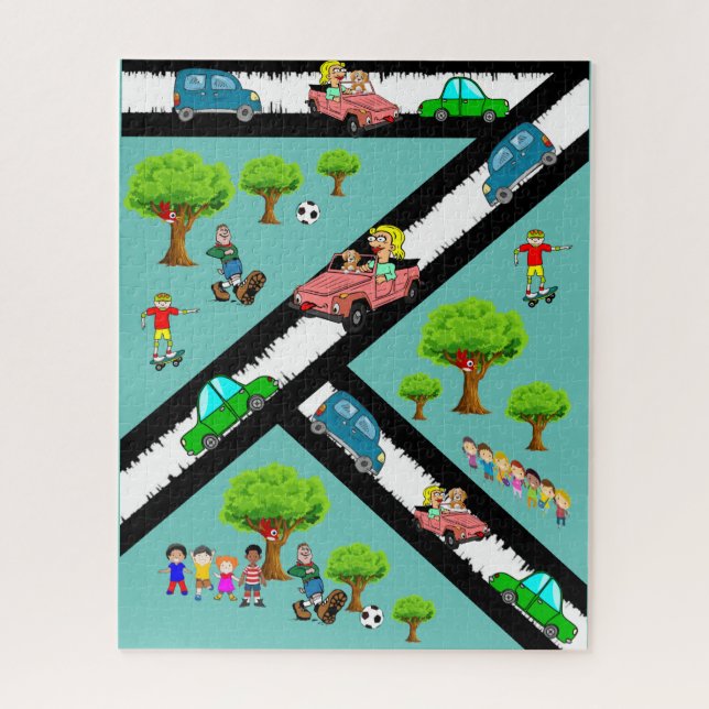 Puzzles Parc Voitures Enfants Jouant Chien (Vertical)