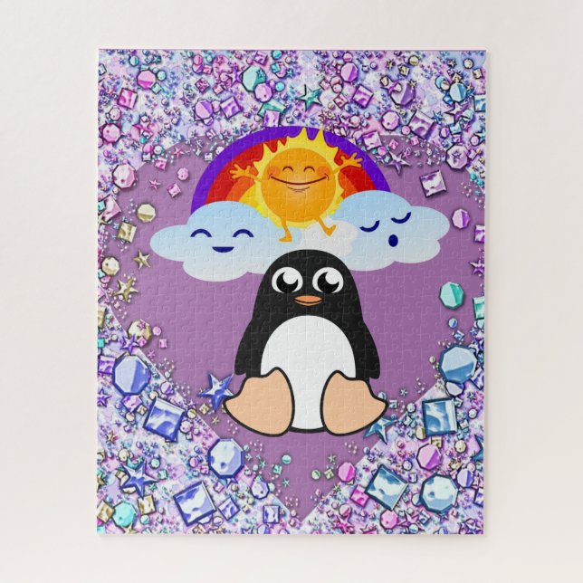 Puzzles Penguin Coeurs arc-en-ciel heureux Valenti (Vertical)