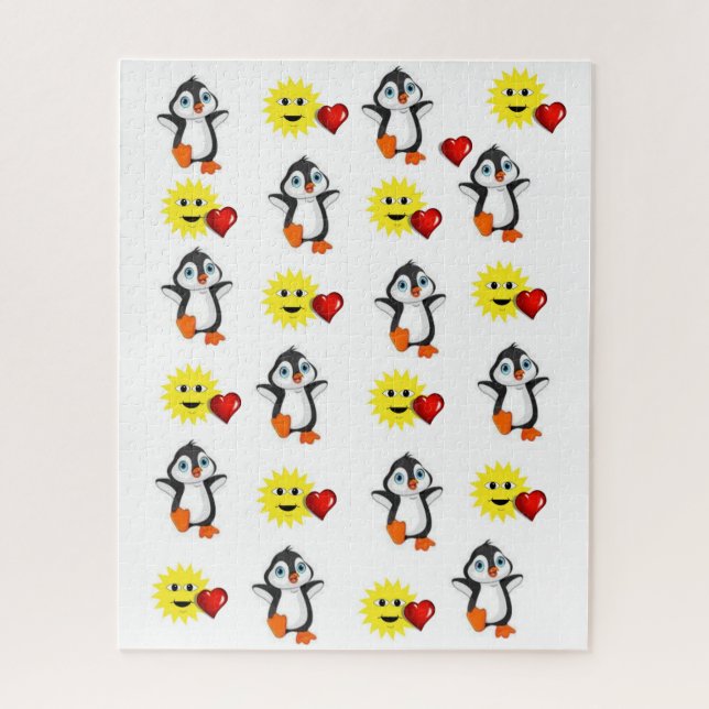 Puzzles Penguin Sun Red Hearts heureux Valentine (Vertical)