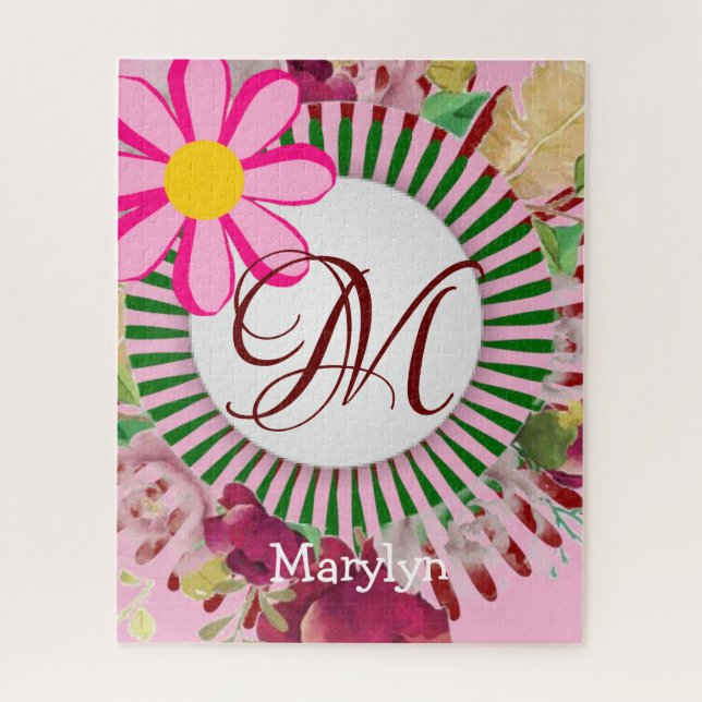 Puzzles Pink Floral Monogramme (Vertical)