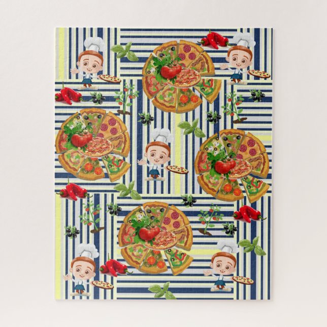 Puzzles Pizza Party Bleu et blanc (Vertical)
