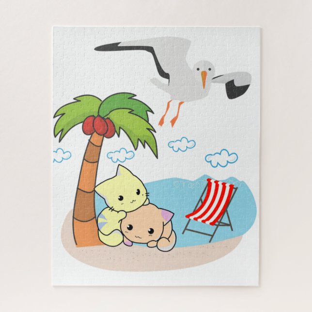 Puzzles Plage Chats Kittens Mouettes (Vertical)