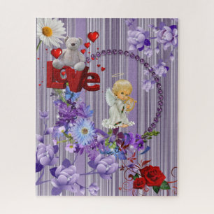 Puzzles Purple Floral Rouge Rose Angel Ours Teddy