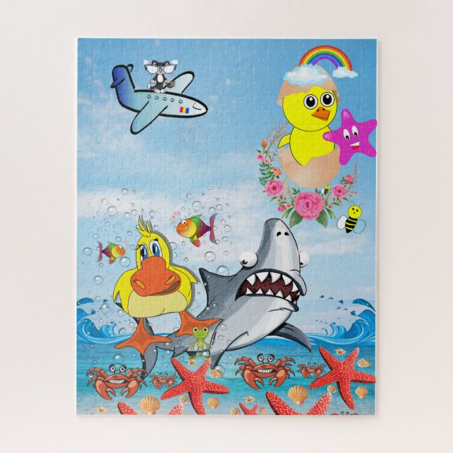 Puzzles Rainbow Sky Ocean Shark Canards Chat (Vertical)