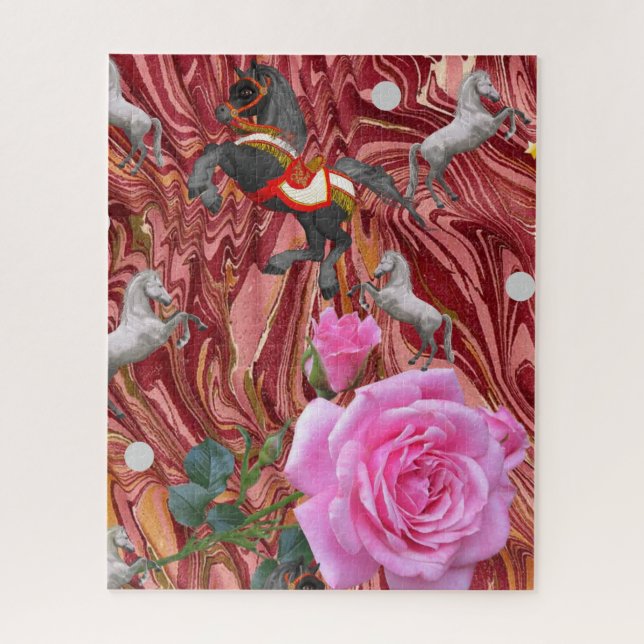 Puzzles Rose Rose Floral Chevaux (Vertical)