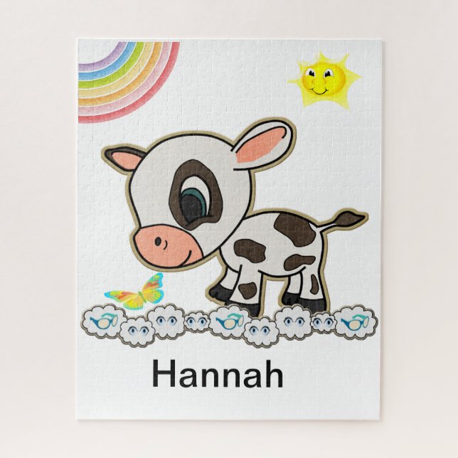 Puzzles Vache arc-en-ciel Soleil Papillon Nuages (Vertical)