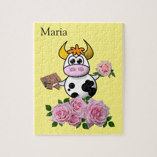 Puzzles Vache Roses roses Chocolat (Vertical)