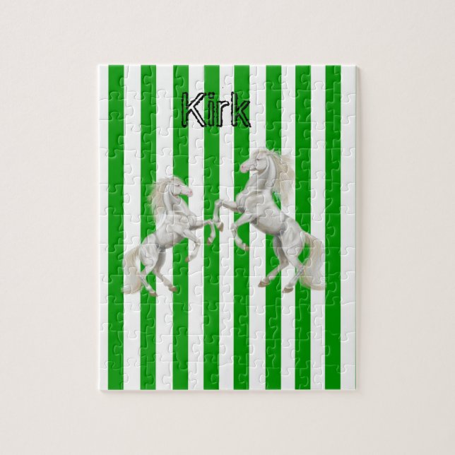 Puzzles Vert et Blanc Bande blanche Cheval blanc (Vertical)