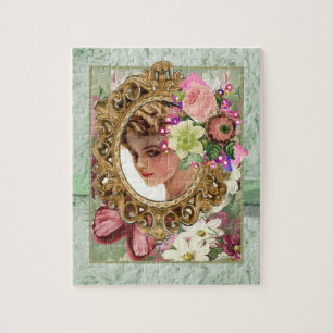 Puzzles vert rose victorien femme Floral