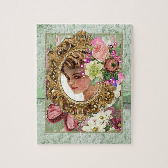 Puzzles vert rose victorien femme Floral (Vertical)