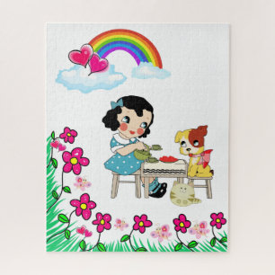 Puzzles Vintage Chien Chat Floral Arc-en-ciel