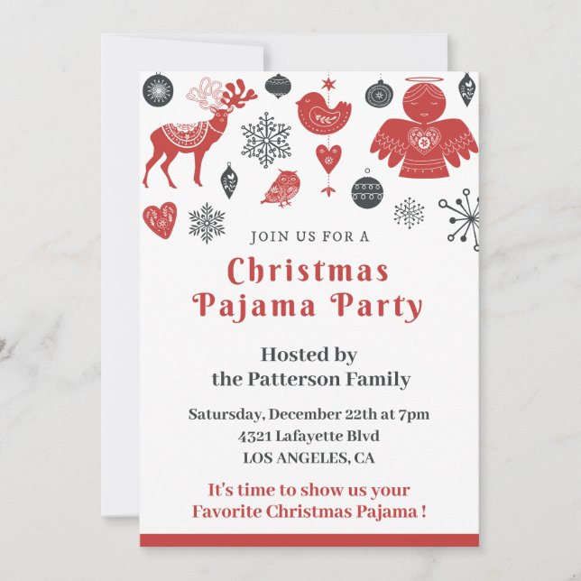 Pyjama Christmas Invitations mignonne illustration (Devant)