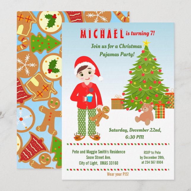 Pyjamas et cookies Invitation de fête d'anniversai (Devant / Derrière)