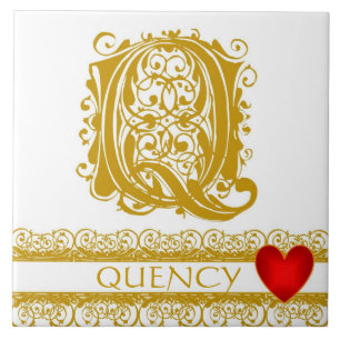 Q Monogramme Nom Or Dentelle Rouge Carreau Modèle