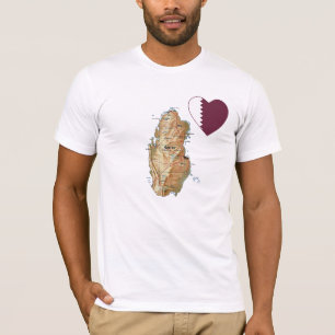 Qatar Drapeau Coeur et carte T-shirt