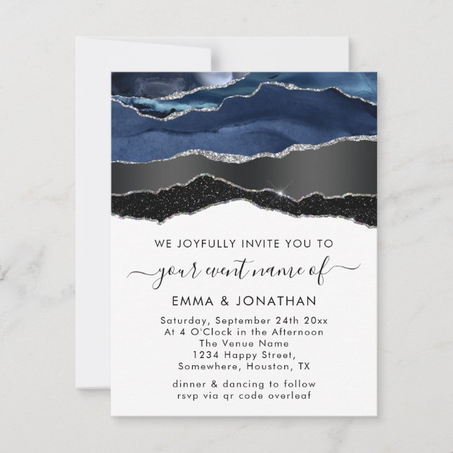 QR Code Black Silver Blu Marine Mariage frontière (Devant)