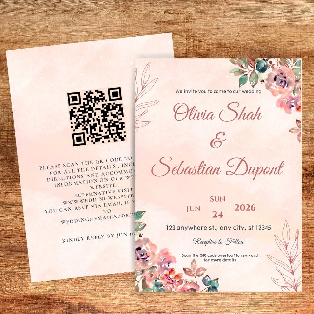QR Code Boho Floral Faire-part de mariage (Créateur téléchargé)