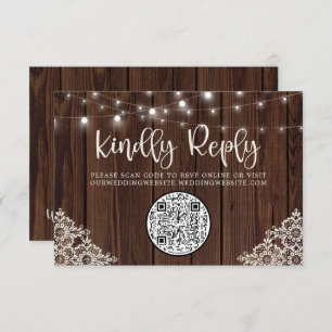 QR Code Bois Chaîne Lumières Dentelle Mariage RSVP