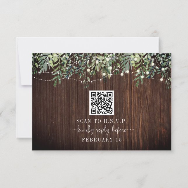 QR Code Bois rustique Mariage botanique RSVP (Devant)