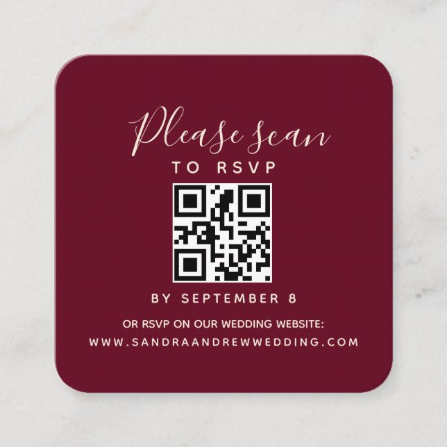 QR Code Bourgogne Mariage carte RSVP (Devant)
